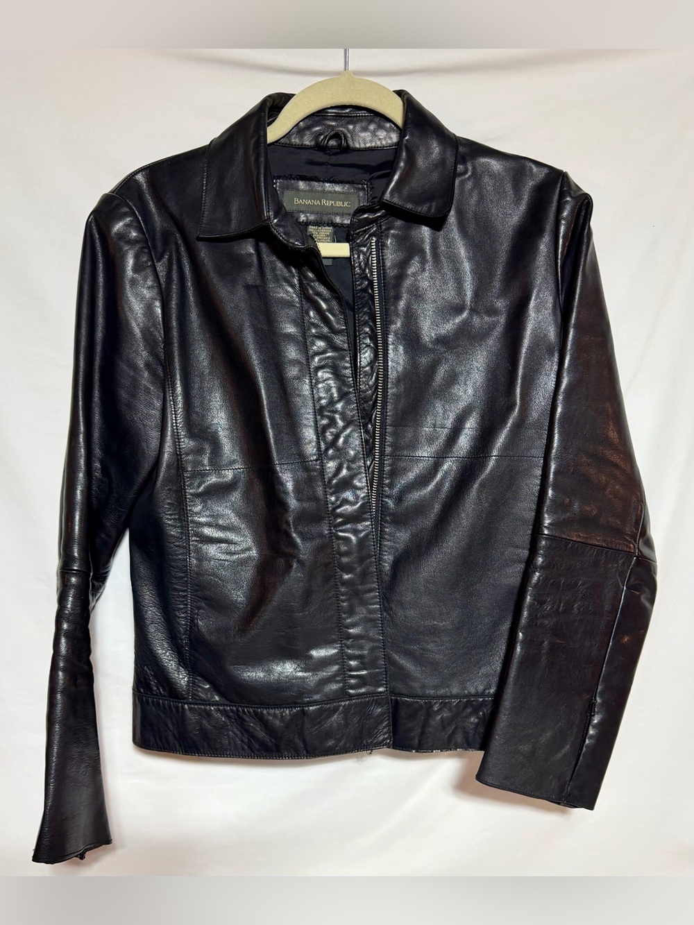 Women’s Banana Republic Black Soft Lambskin Leather Jacket, Sz XS